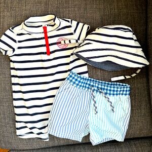 Gap swim onesie, gap swimsuit, gap striped hat